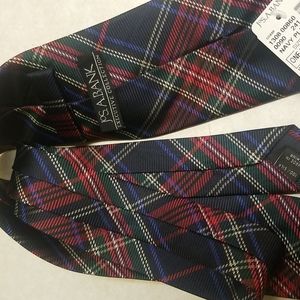 Jos A. BANK 100% silk Navy and red plaid tie